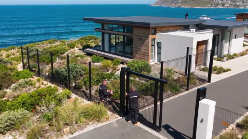 Clearview Fencing Cape Town - clearview fence and gate being installed at a coastal house